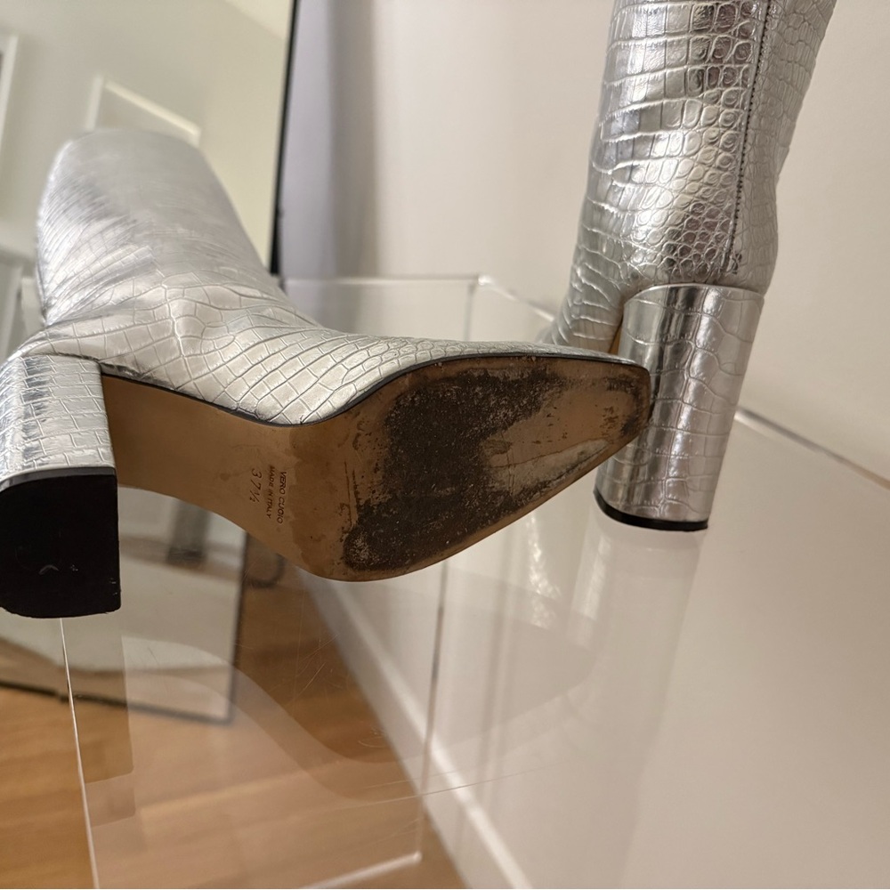 Paris Texas Silver Croc-Embossed Knee Boots - Picture 5 of 6